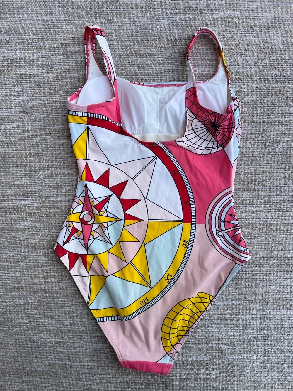Tory Burch Constellation Compass  One Piece Swimsuit in Pink Yellow M